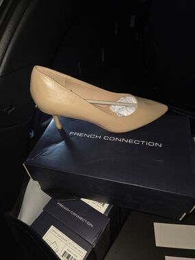 French Connection Nude Pointed-Toe Mid Kitten Heel Pump